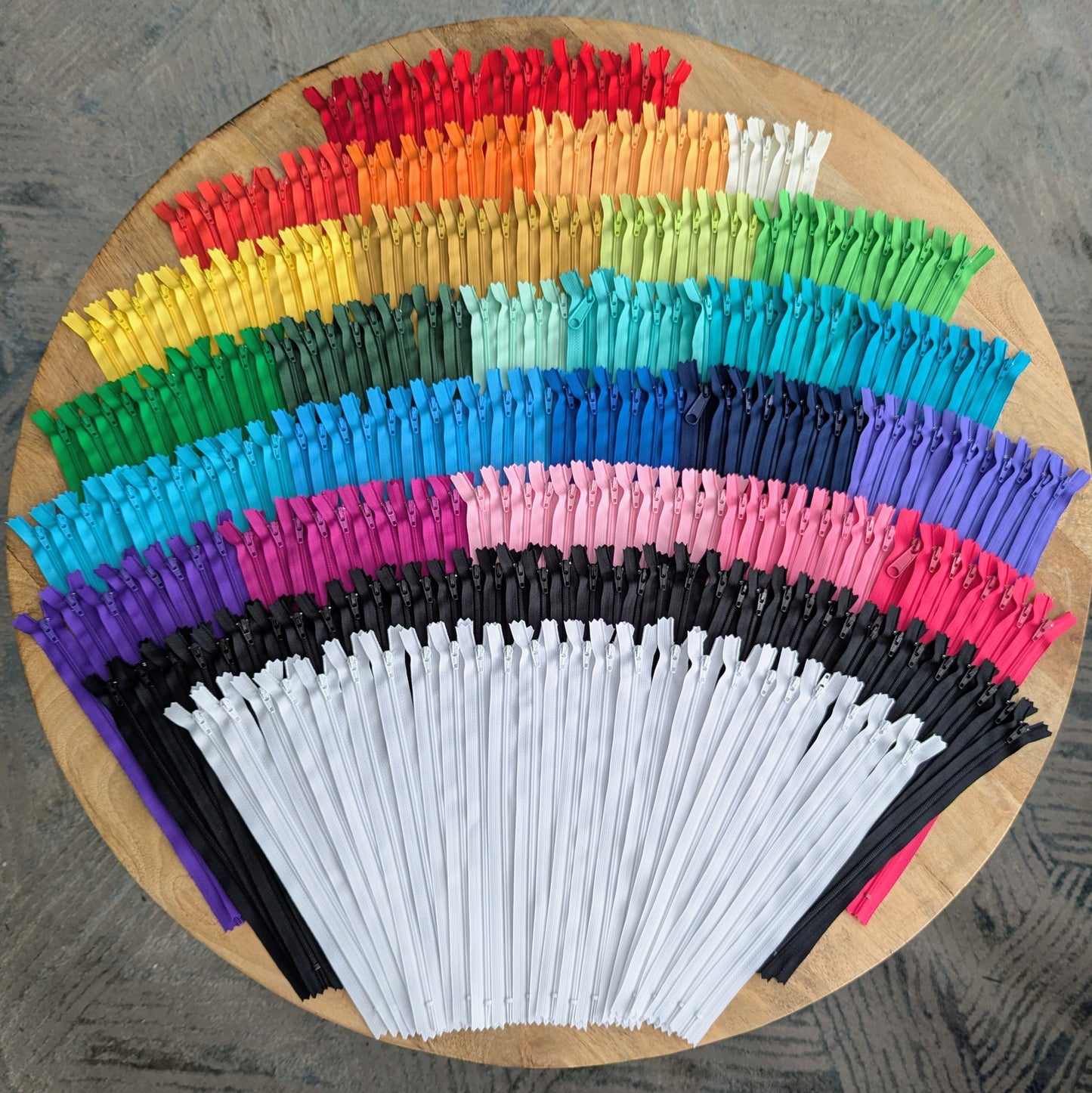 Destash Lot of 288 Zippers - 10" nylon closed-end zippers in Assorted Colors