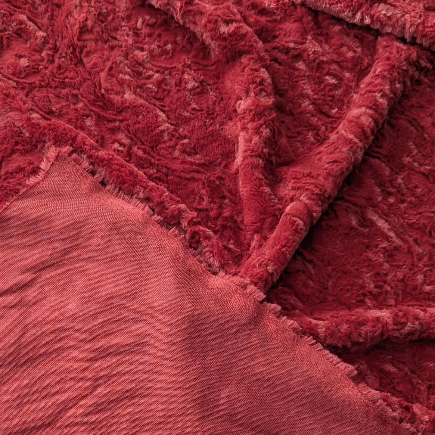 Destash of Premium, Heavyweight Regal Texture Plush Fabric in Deep Red (by the yard)