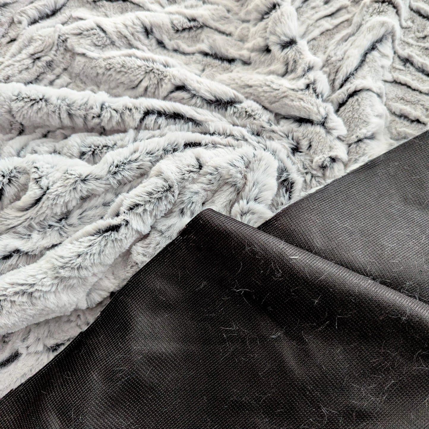 Destash of Premium, Heavyweight Animal Texture Plush Fabric in Light Gray/Black (by the yard)