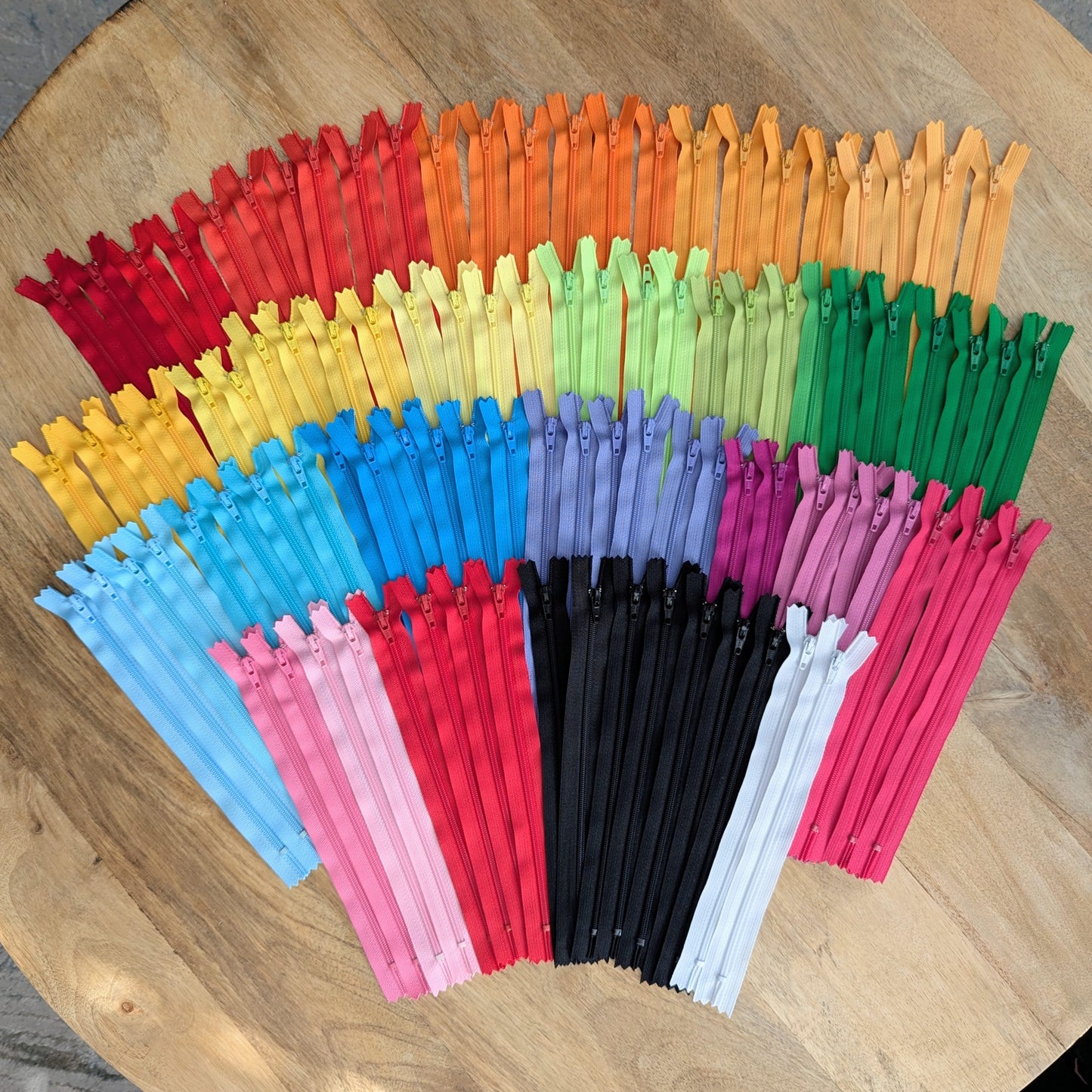 Destash Lot of 98 Zippers - 8" nylon closed-end zippers in Assorted Colors