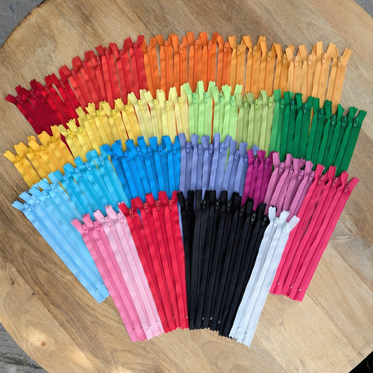 Destash Lot of 98 Zippers - 8" nylon closed-end zippers in Assorted Colors