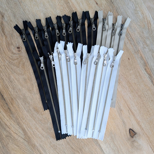 Destash Lot of 20 Zippers - 8" metal closed-end zippers in Assorted Neutral Colors
