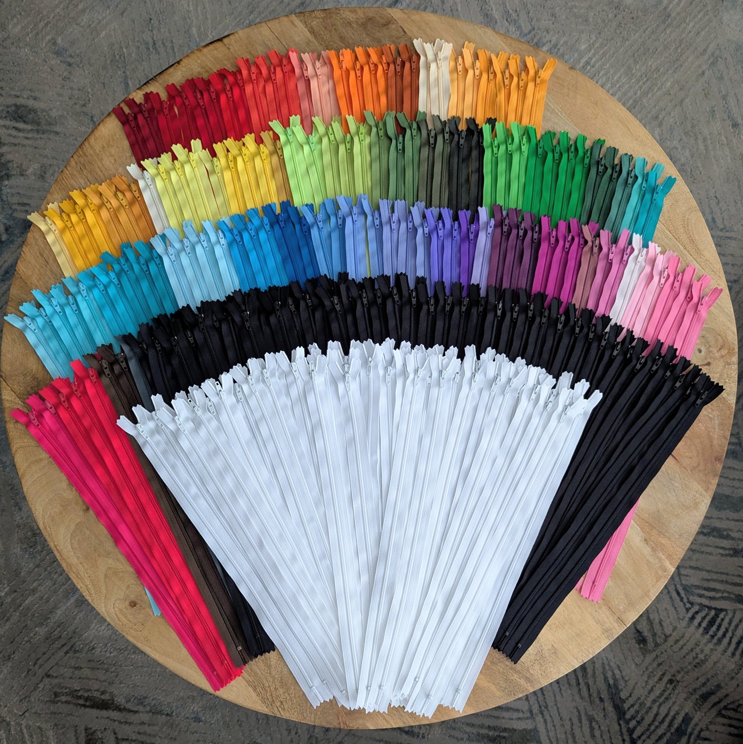 Destash Lot of 218 Zippers - 14" nylon closed-end zippers in Assorted Colors