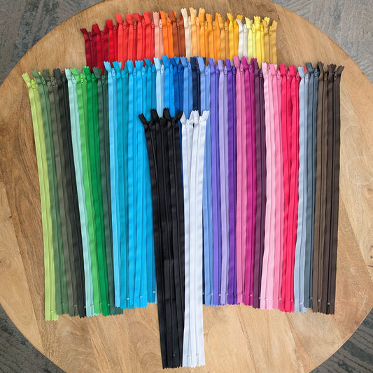 Destash Lot of 58 Zippers - 18" nylon closed-end zippers in Assorted Colors