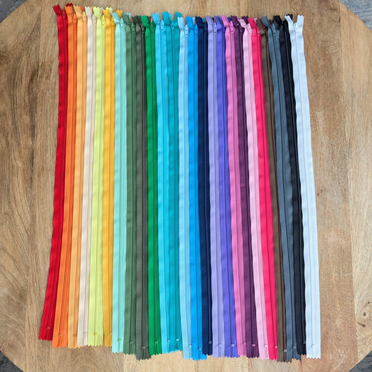 Destash Lot of 25 Zippers - 22" nylon closed-end zippers in Assorted Colors