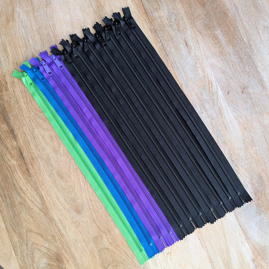 Destash Lot of 11 Zippers - 18" nylon closed-end zippers in Assorted Colors