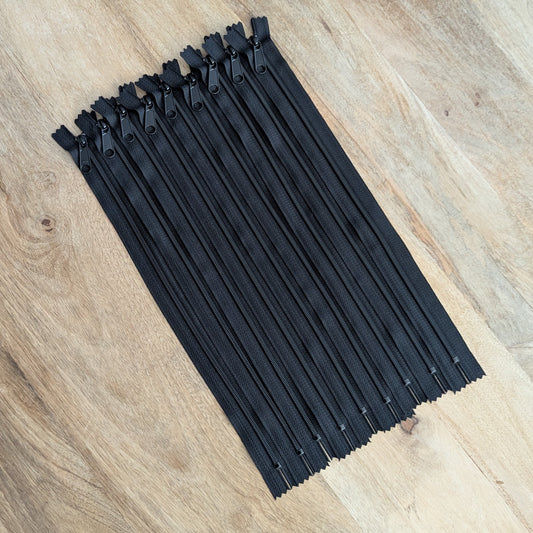 Destash Lot of 9 Zippers - 14" nylon closed-end zippers in Black