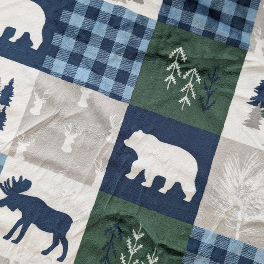 Destash of Premium, Digitally Printed Cabin Quilt Block Plush Fabric (by the yard)