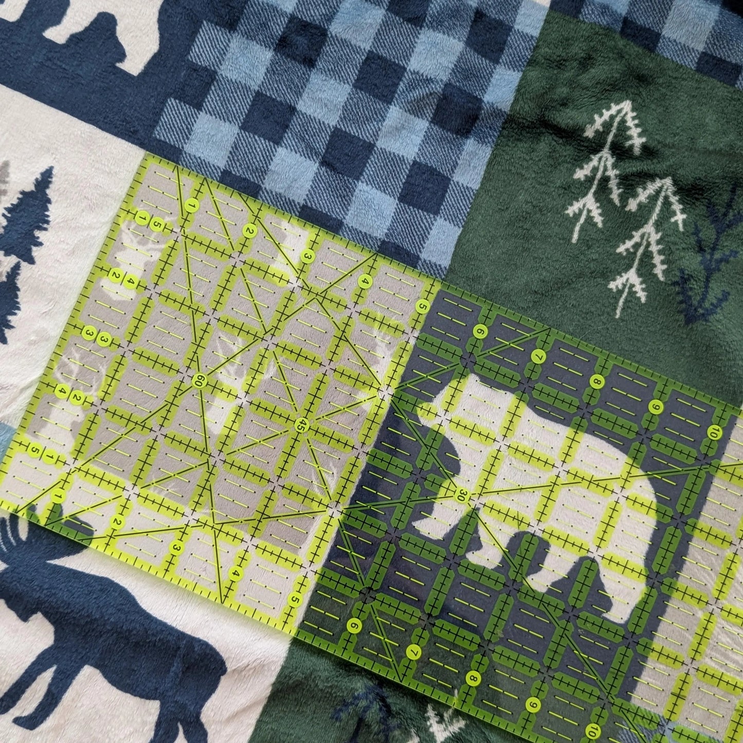 Destash of Premium, Digitally Printed Cabin Quilt Block Plush Fabric (by the yard)