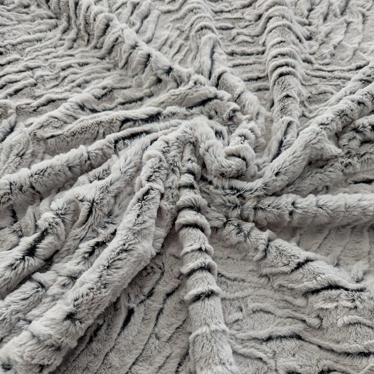 Destash of Premium, Heavyweight Animal Texture Plush Fabric in Light Gray/Black (by the yard)