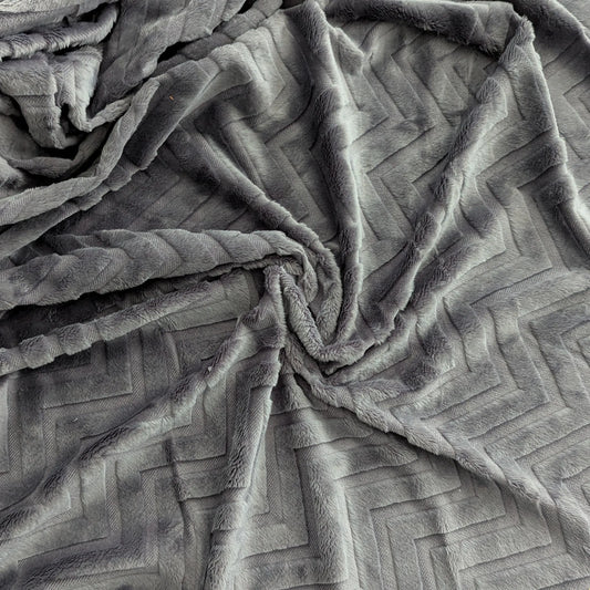 Destash of Premium, Embossed Chevron Texture Plush Fabric in Dark Gray (by the yard)