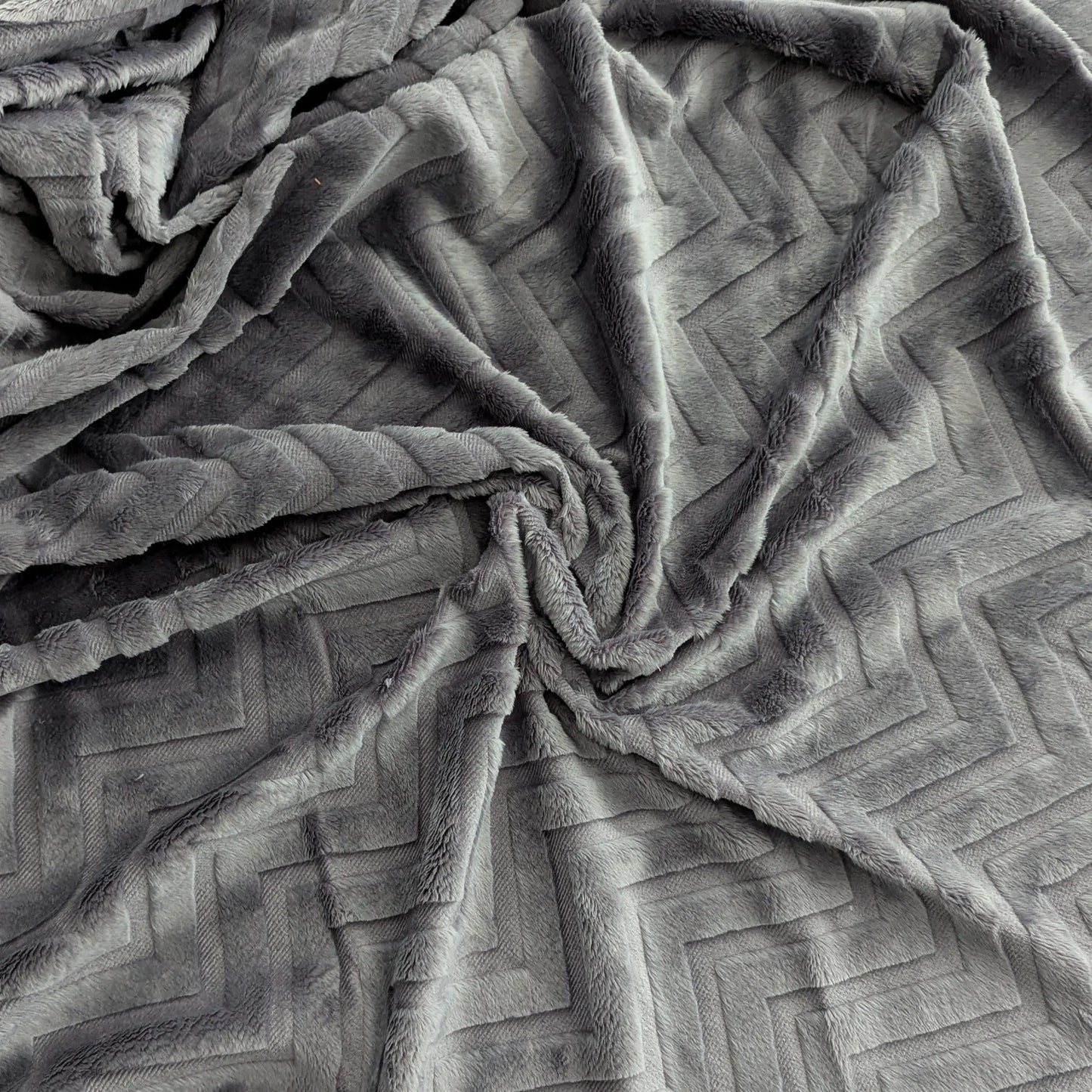 Destash of Embossed Chevron Cuddle Minky Faux Fur Fabric in Charcoal by Shannon Fabrics