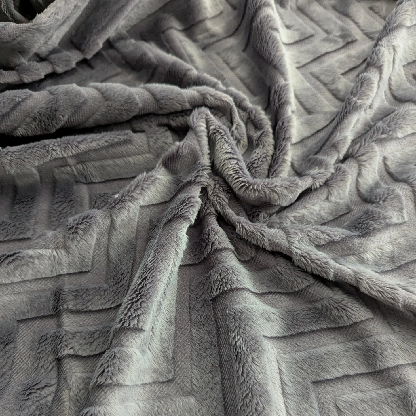 Destash of Embossed Chevron Cuddle Minky Faux Fur Fabric in Charcoal by Shannon Fabrics