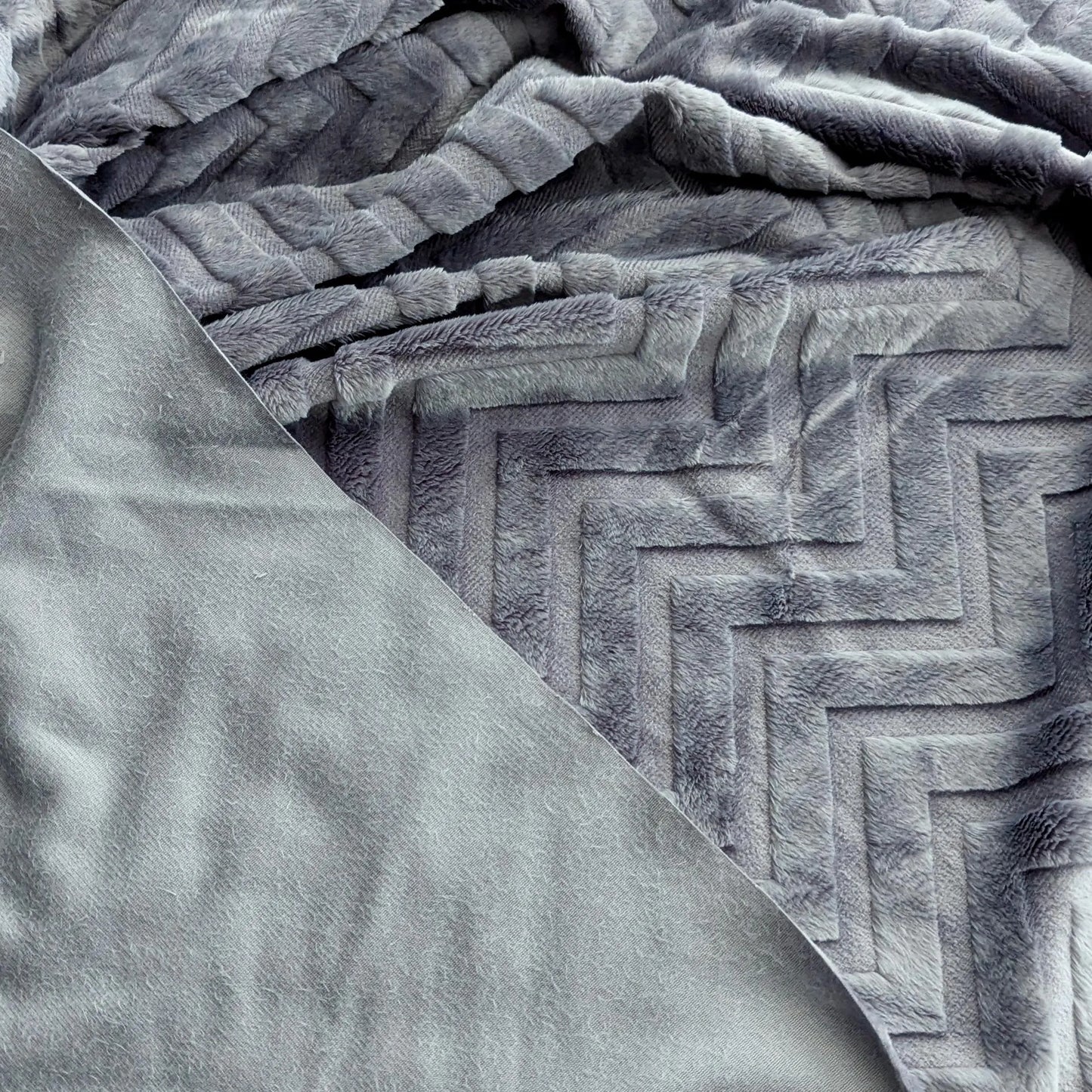 Destash of Premium, Embossed Chevron Texture Plush Fabric in Dark Gray (by the yard)