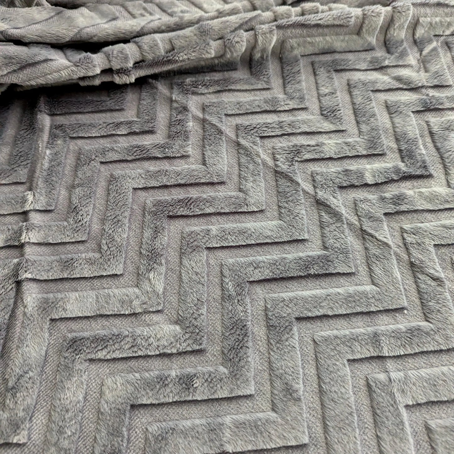 Destash of Premium, Embossed Chevron Texture Plush Fabric in Dark Gray (by the yard)