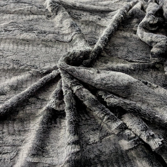 Destash of Premium, Heavyweight Snake Texture Plush Fabric in Ash/Black (by the yard)